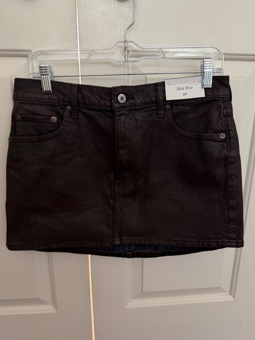 Abercrombie & Fitch Coated Dark Brown Mini Denim Skirt